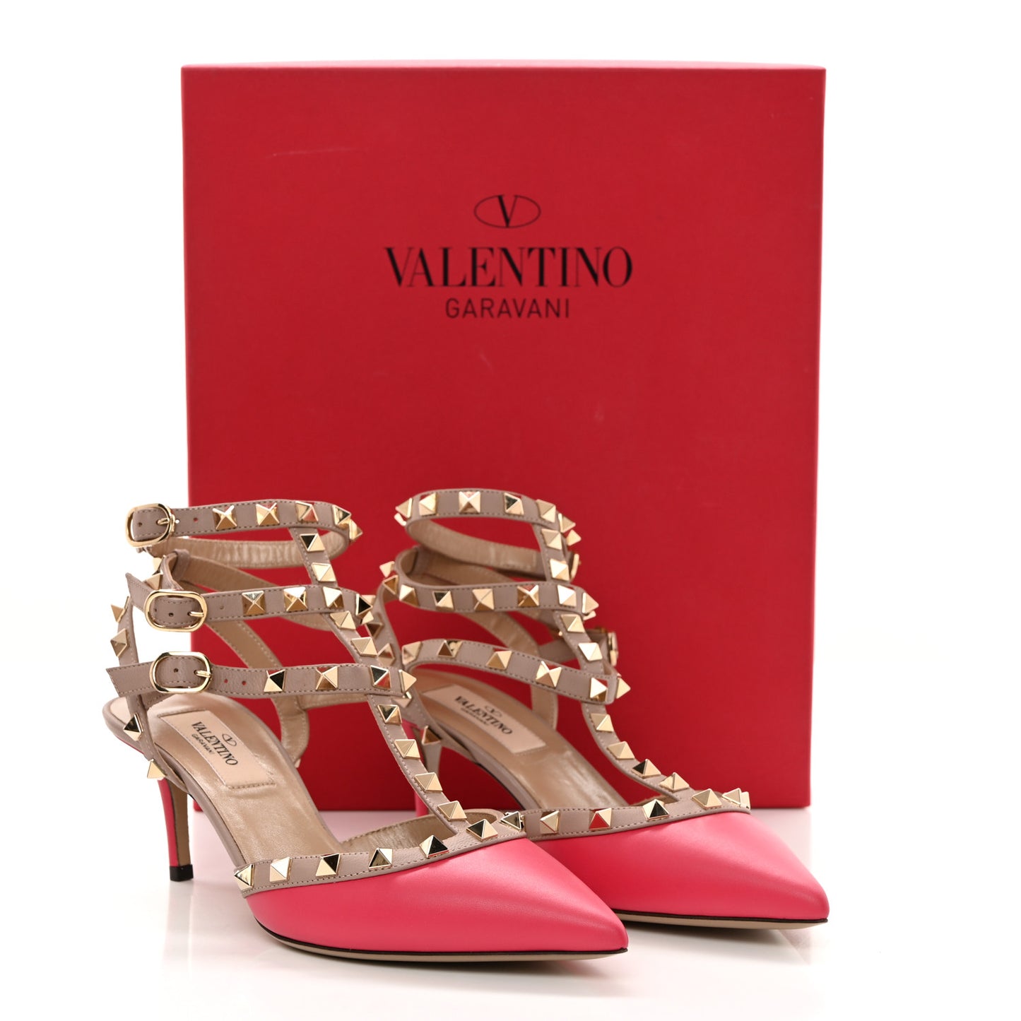 Calfskin Nappa Rockstud Ankle Strap 65mm Pumps 36.5 Deep Fuxia Poudre