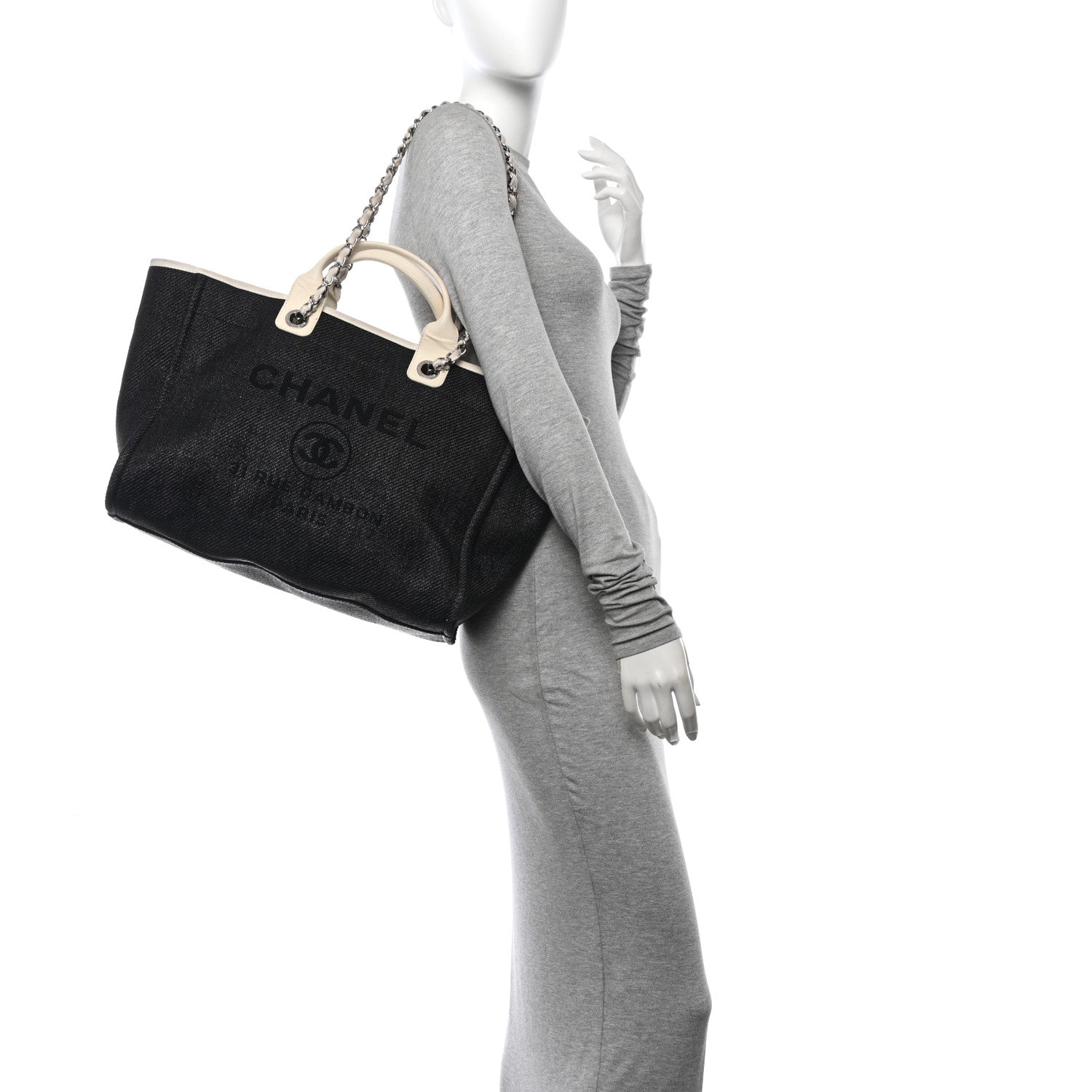 Chanel Woven Straw Raffia Medium Deauville Tote Black White 2 of 19