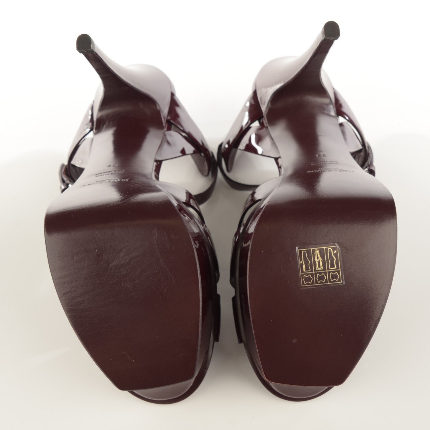 Saint Laurent Vitello Vernice Tribute 105 Platform Sandals 39 Bourgogne 6 of 8