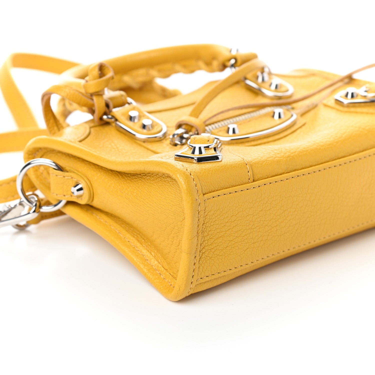 Balenciaga Chevre Silver Metallic Edge Hardware Nano City Jaune Epi 7 of 8