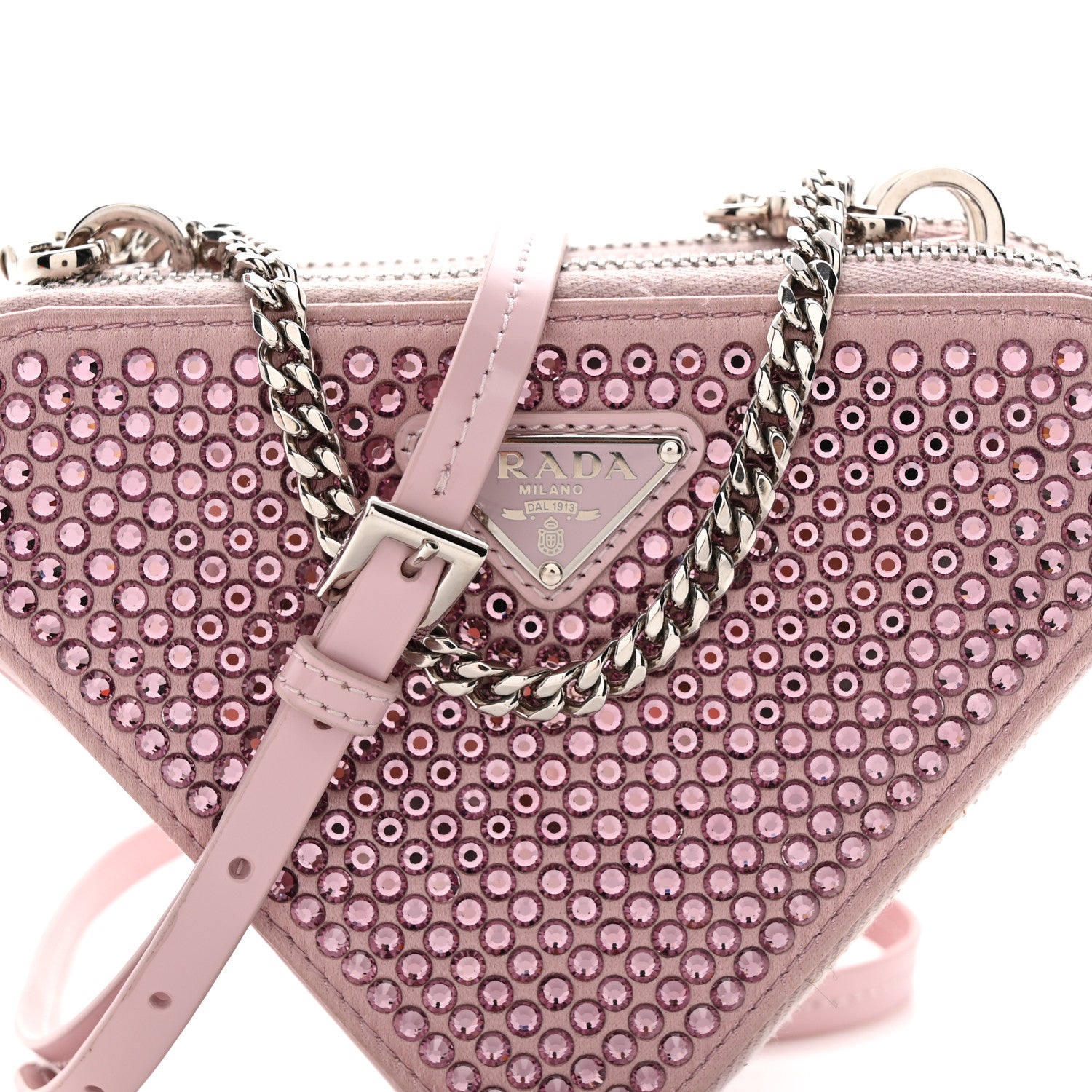Prada Satin Crystal Mini Triangle Crossbody Pouch Alabastro 9 of 13