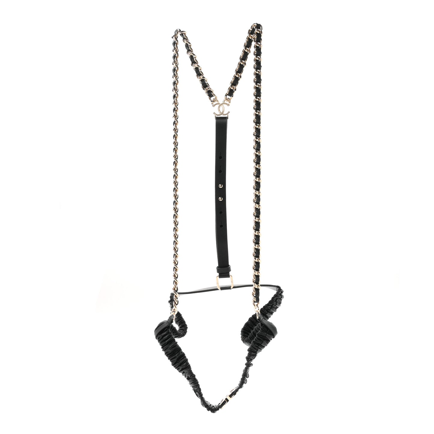 Lambskin Calfskin CC Chain Belt Suspenders 80 32 Black