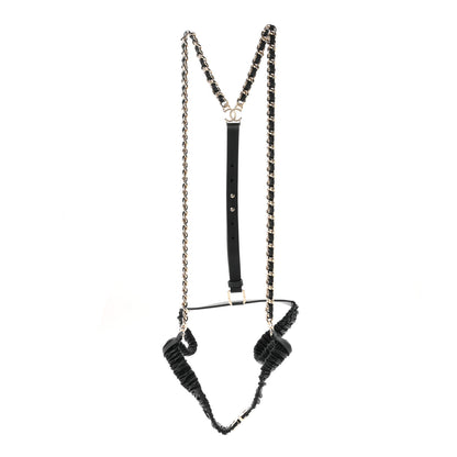 Chanel Lambskin Calfskin CC Chain Belt Suspenders 80 32 Black 2 of 6