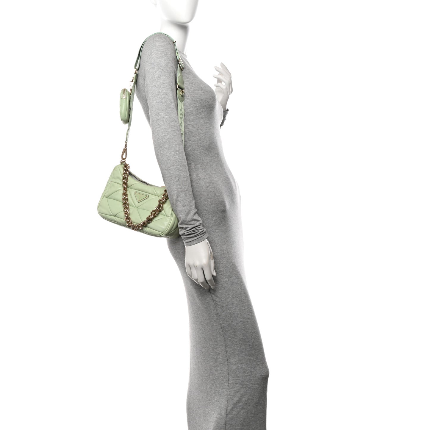 Nappa Re-Nylon Triangle Quilted Patchwork System Shoulder Bag Acqua