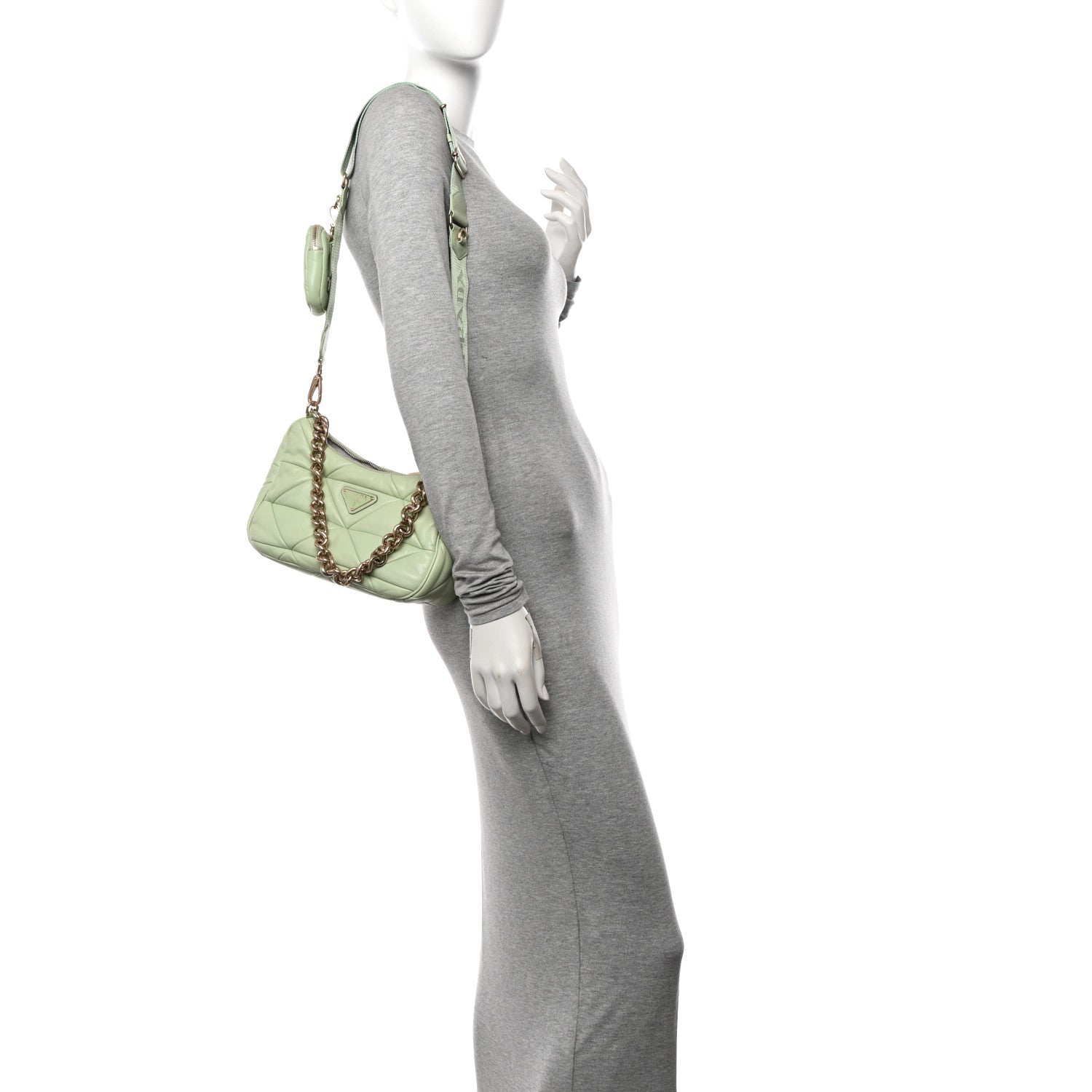 Prada Nappa Re-Nylon Triangle Quilted Patchwork System Shoulder Bag Acqua 2 of 15