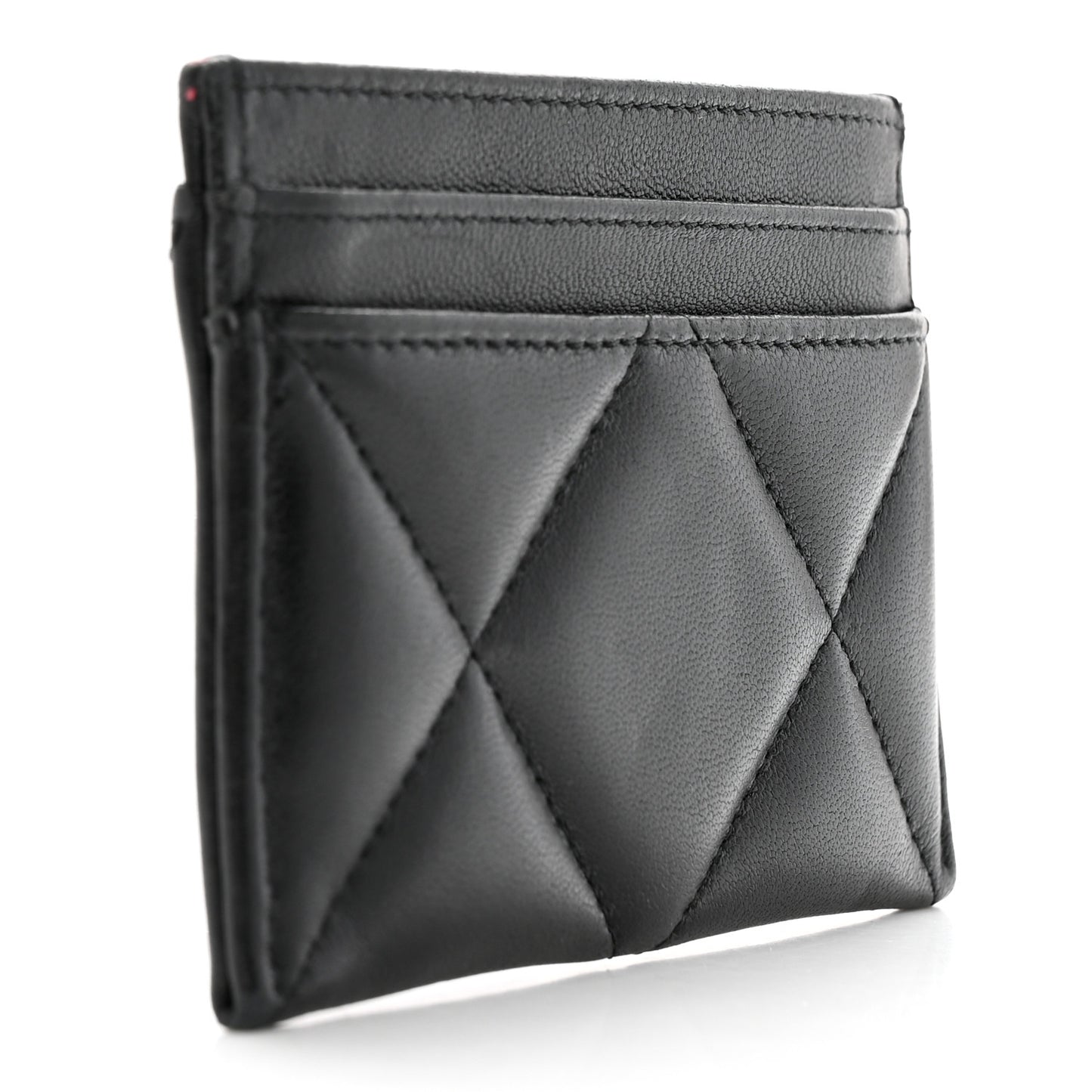 Lambskin Quilted Chanel 19 Card Holder Black