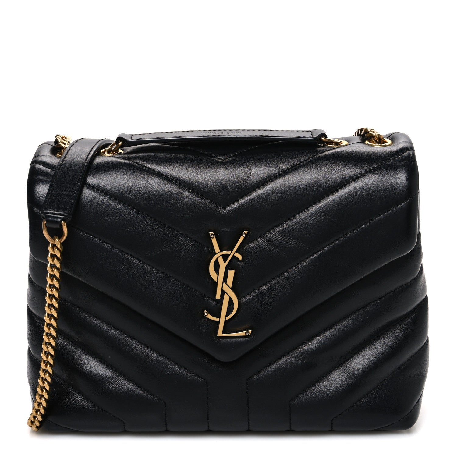 Saint Laurent Calfskin Y Quilted Monogram Small Loulou Chain Satchel Black 1 of 11