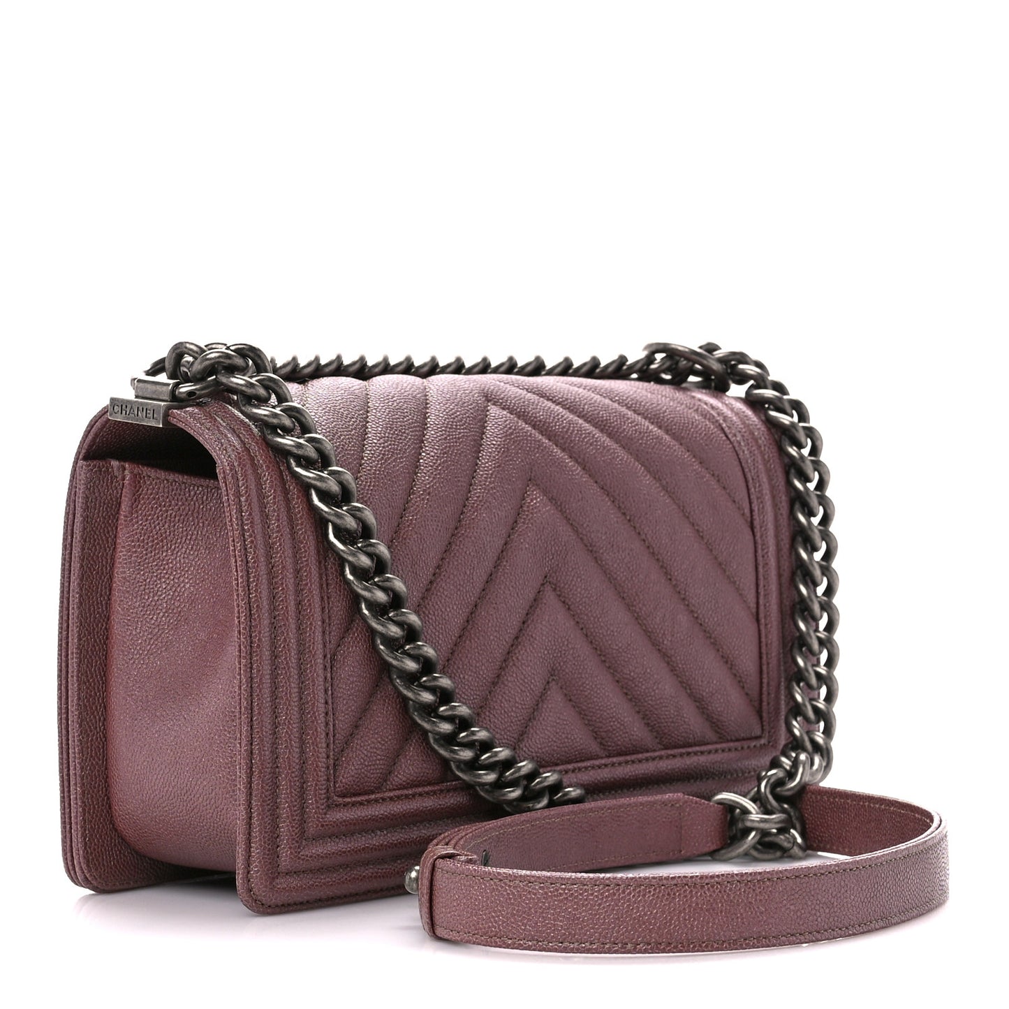 Metallic Caviar Chevron Quilted Medium Boy Flap Dark Pink