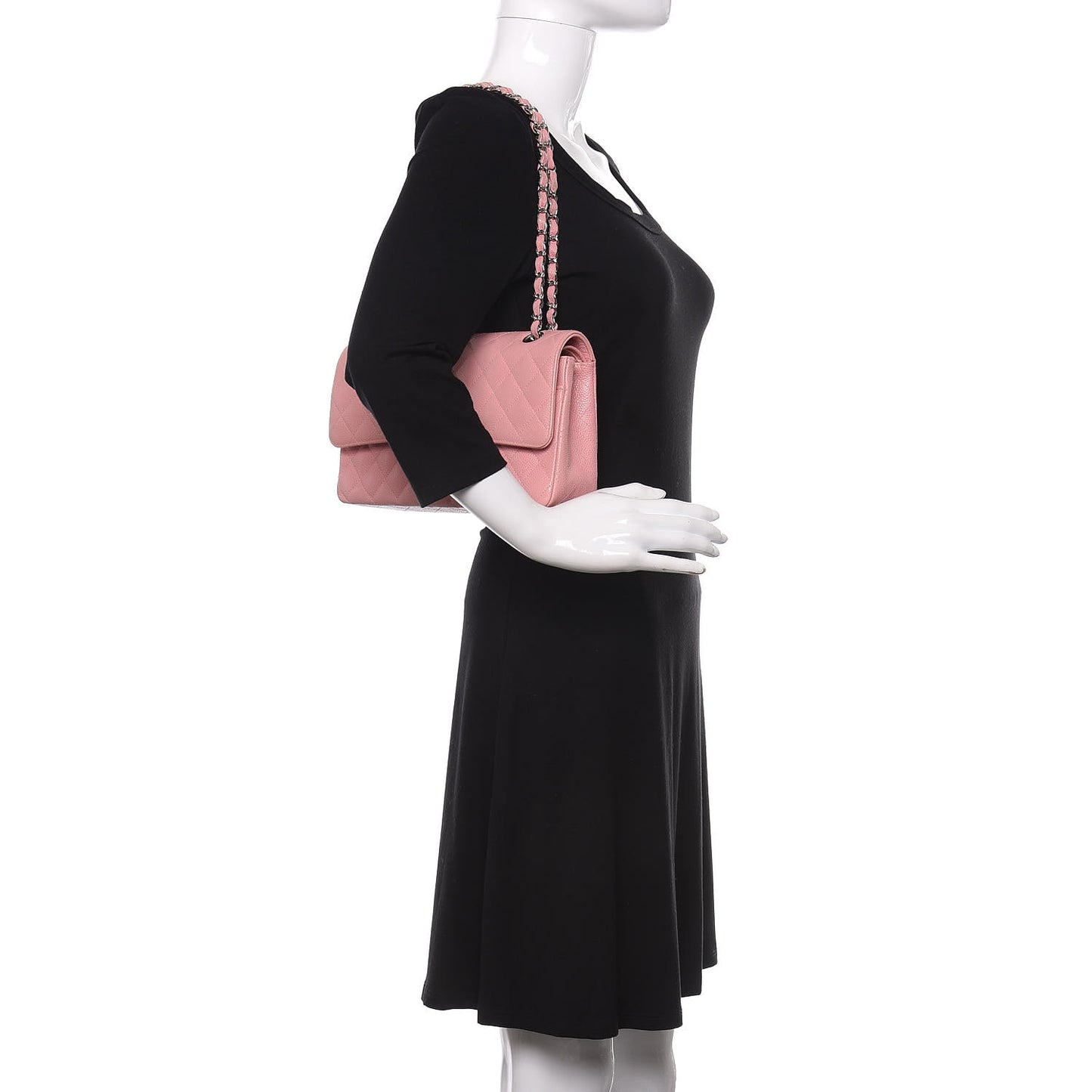 Caviar Quilted Medium Double Flap Pink