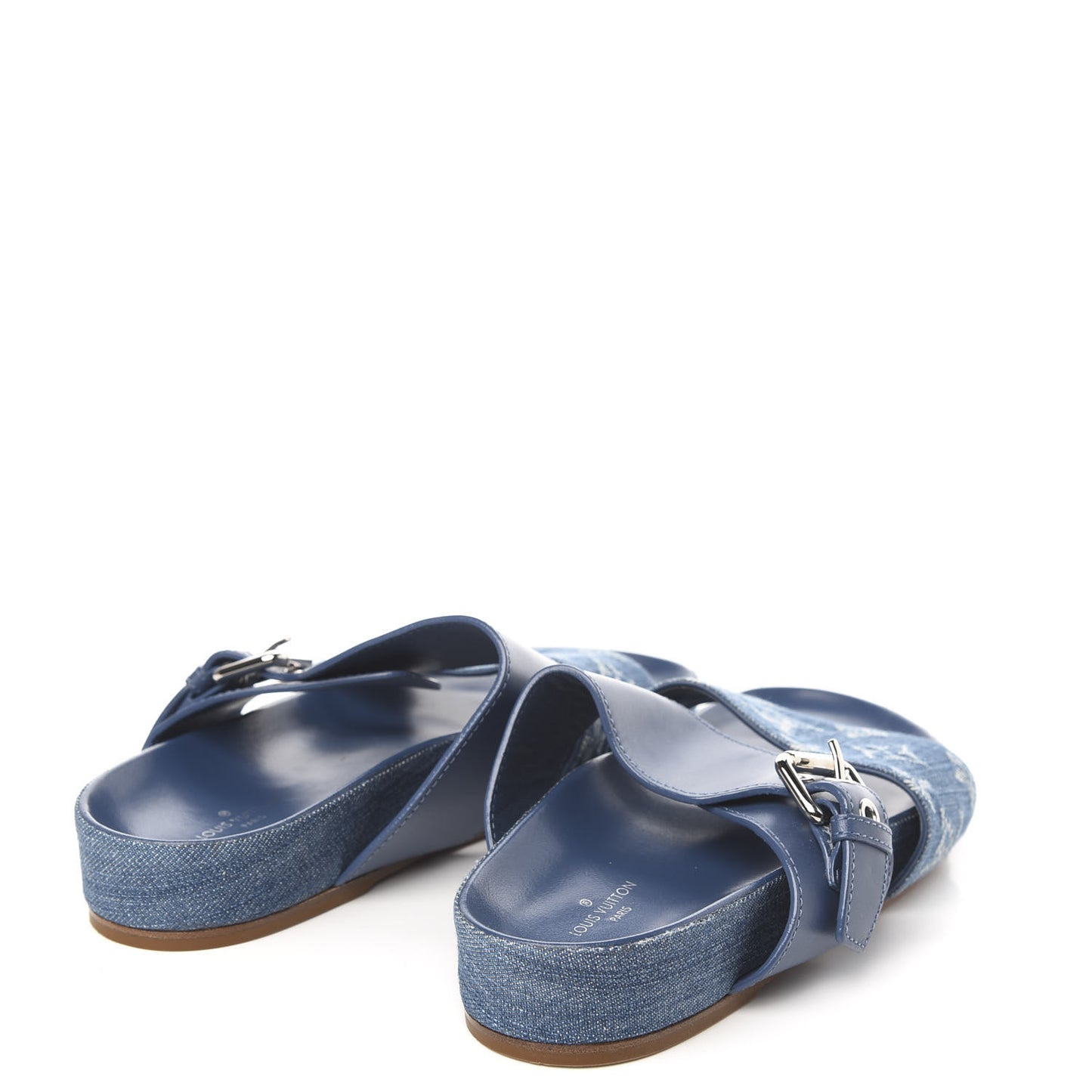 Monogram Denim Bom Dia Flat Mule Sandals 36 Blue
