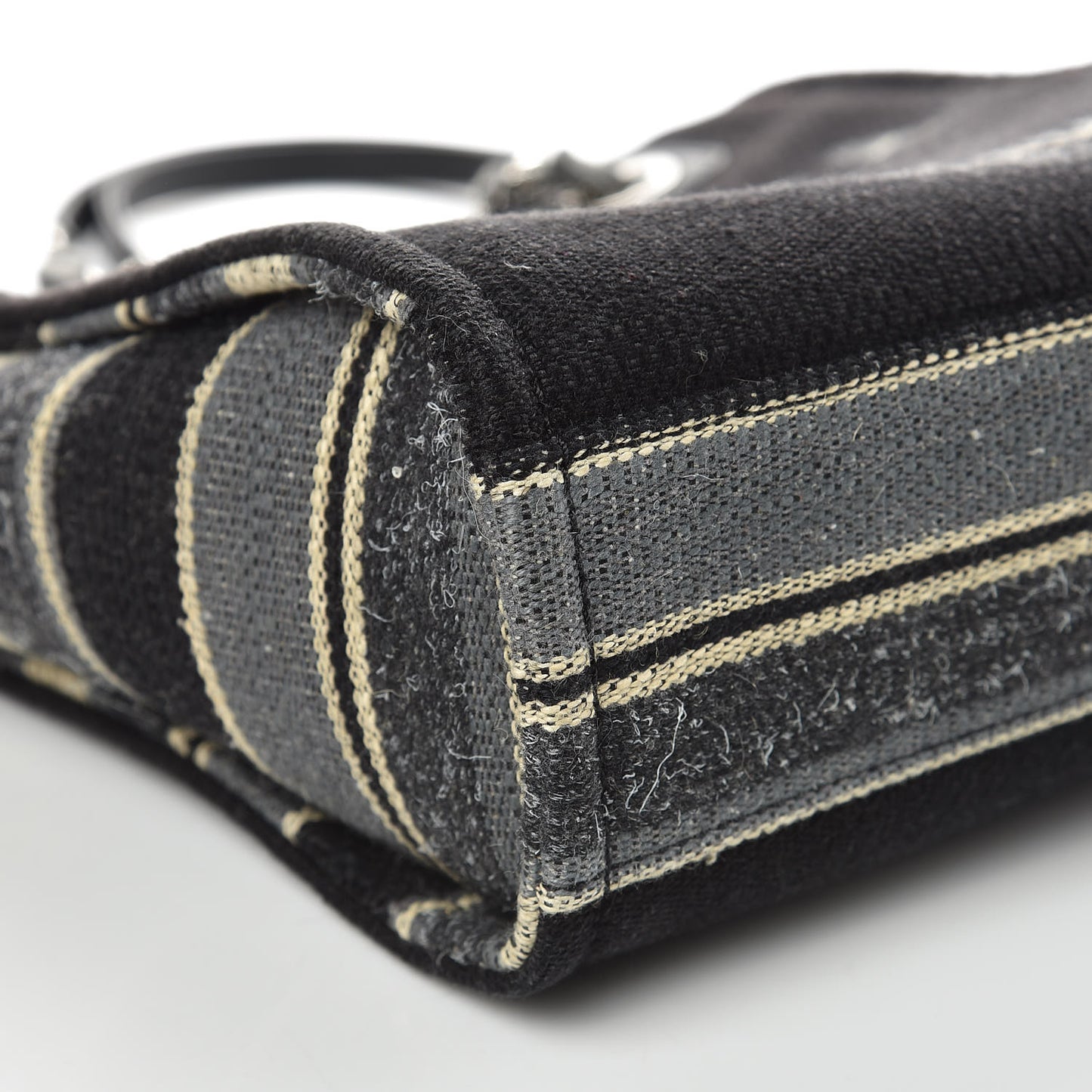 Striped Canvas Mini Deauville Tote Grey Black