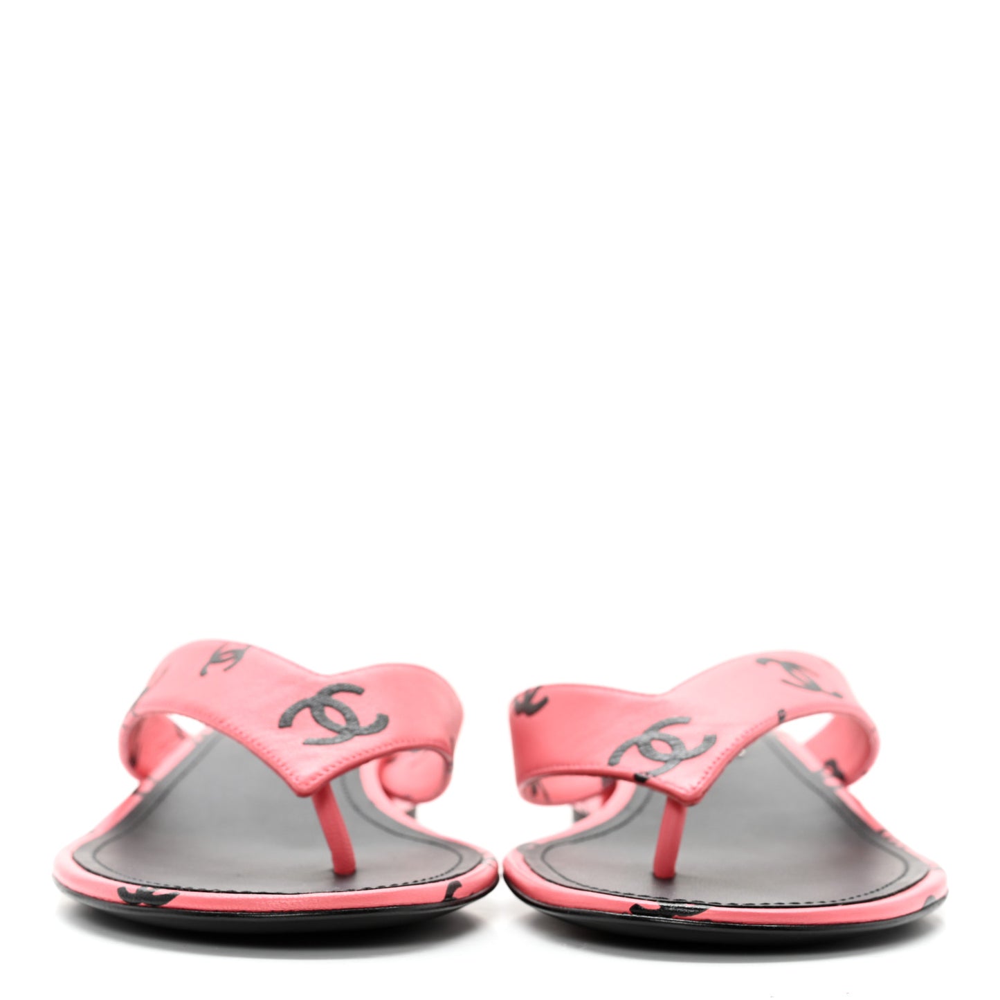 Lambskin Printed CC Thong Sandals 40 Pink Black