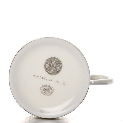 Hermes Porcelain Mosaique Au 24 Platine Tea Cup And Saucer Set Of 2 Platinum 6 of 9