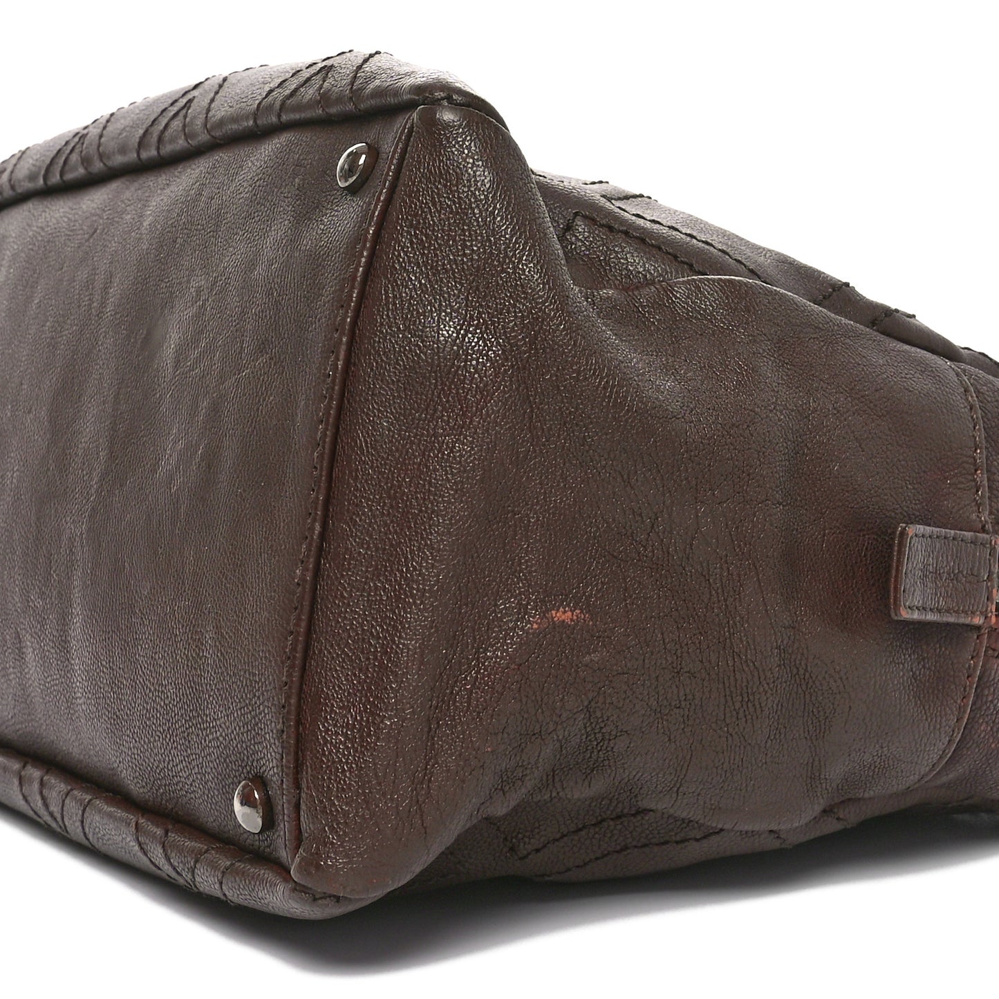 Calfskin Diamond Stitch Small Tote Dark Brown