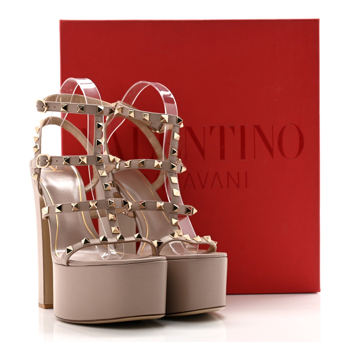 Calfskin Nappa Rockstud 155 Platform Sandals 40 Poudre