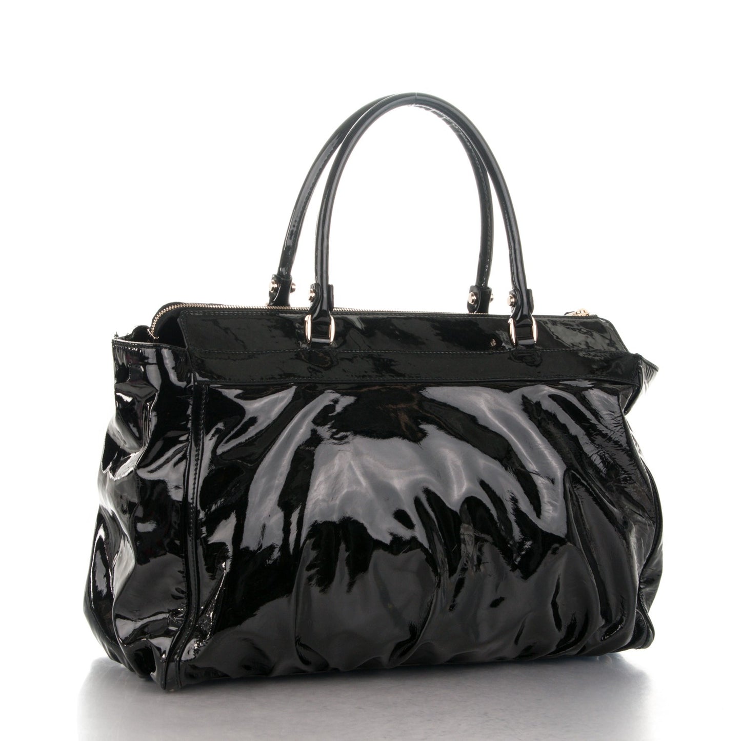 Patent Large D Gold Tote Black