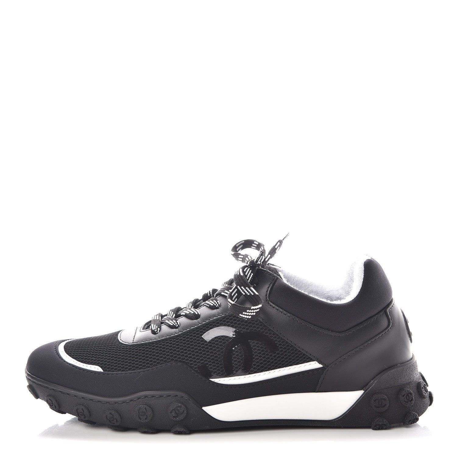 Chanel Calfskin Mesh Lycra Sneakers 38 Black 1 of 9