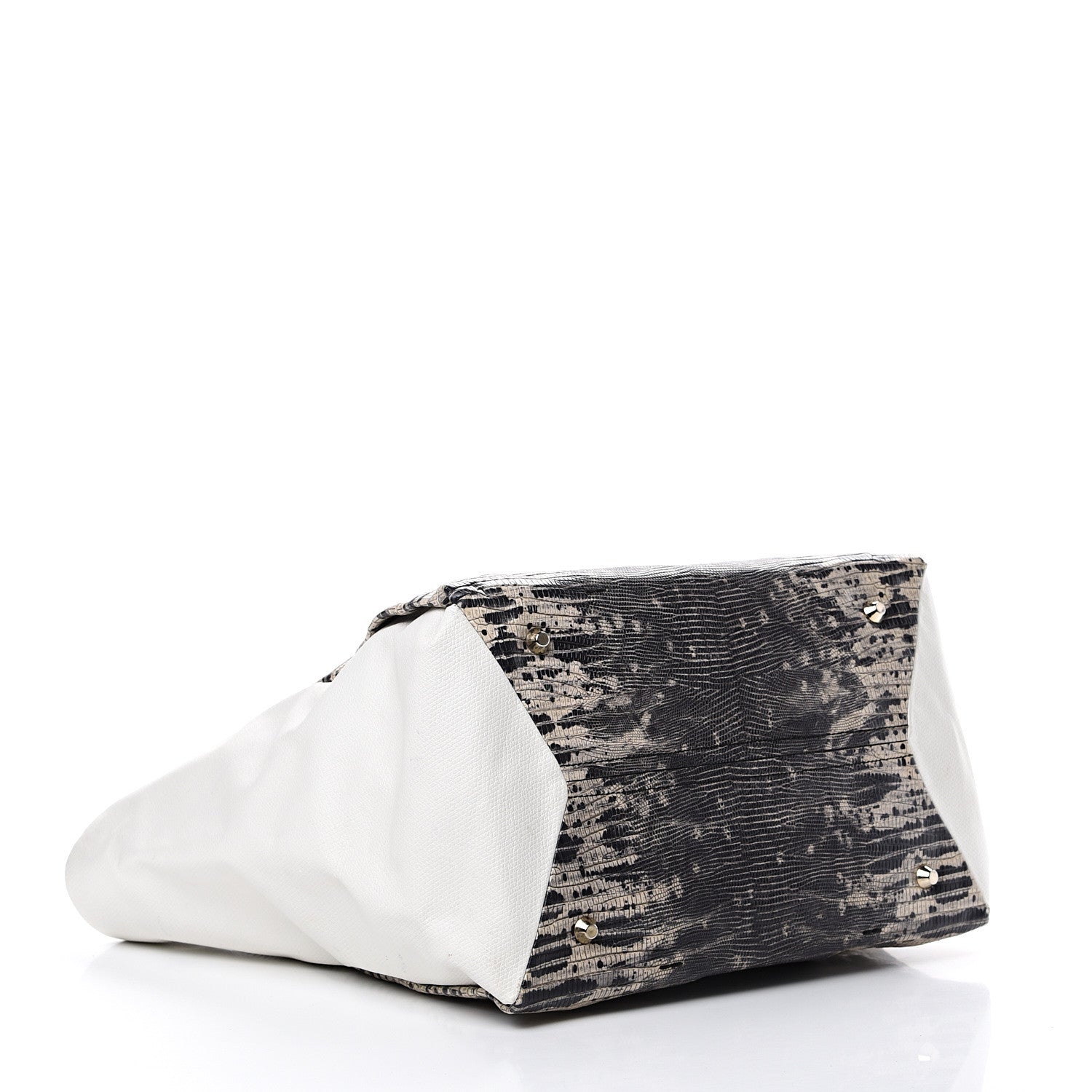 Lanvin Lizard Effect Calfskin Moon River Tote Black White 3 of 13