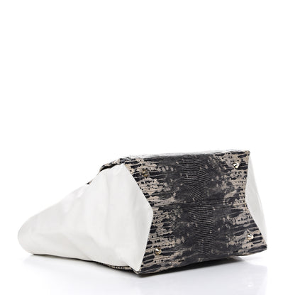 Lanvin Lizard Effect Calfskin Moon River Tote Black White 3 of 13