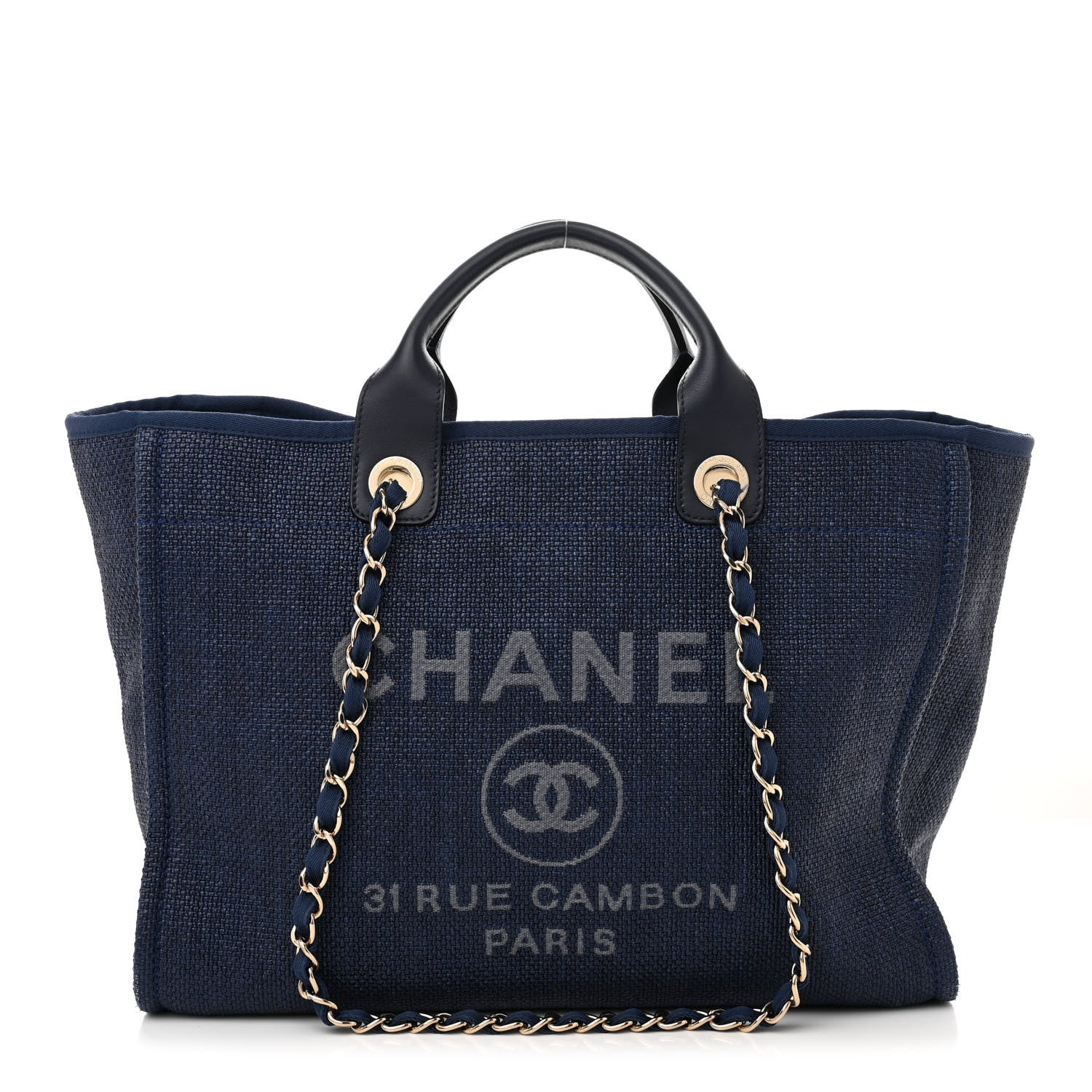 Chanel Woven Straw Raffia Medium Deauville Tote Navy 1 of 12