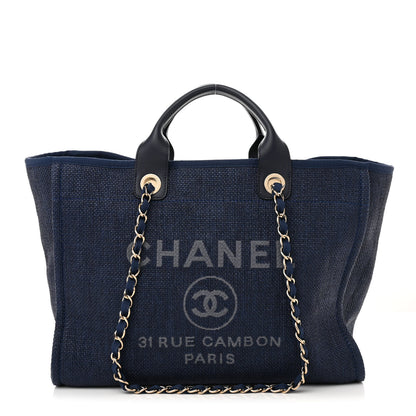 Chanel Woven Straw Raffia Medium Deauville Tote Navy 1 of 12