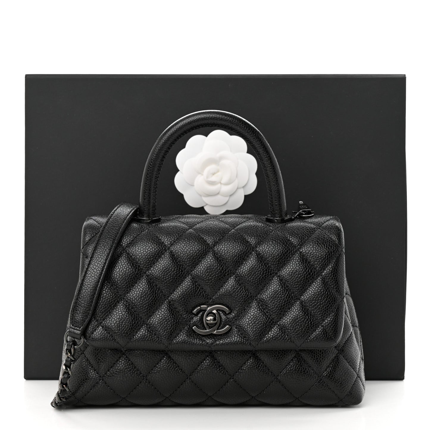 Caviar Quilted Mini Coco Handle Flap So Black