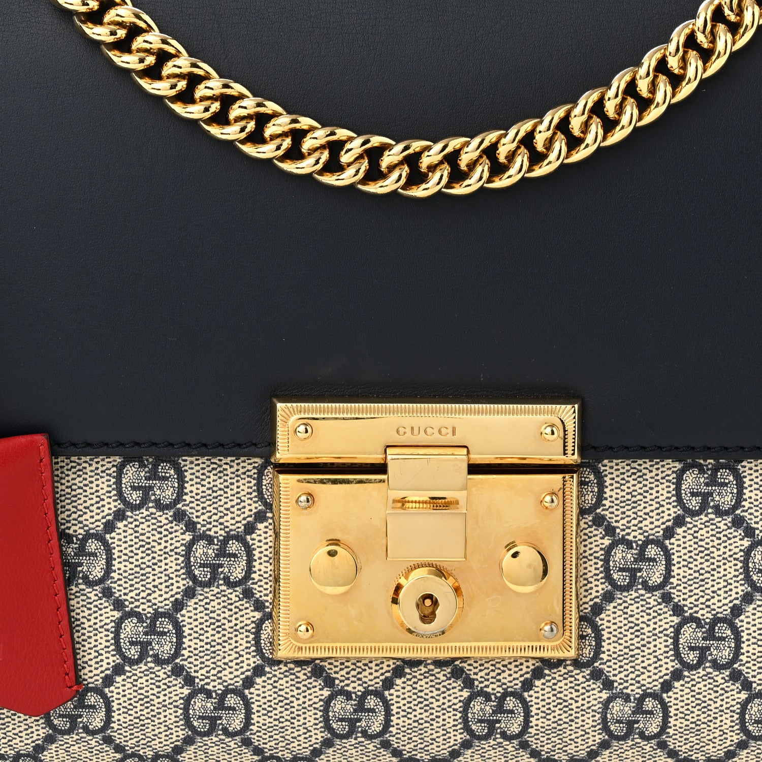 Gucci GG Supreme Monogram Calfskin Medium Padlock Shoulder Bag Beige Blue Mystic White Hibiscus Red 8 of 13