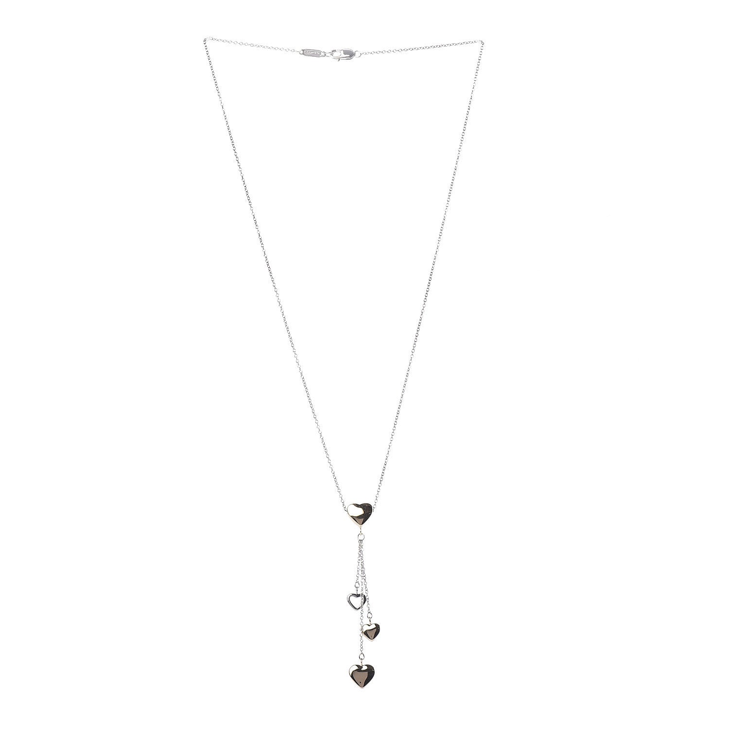 Tiffany 18K White Yellow Gold Heart Lariat Necklace 3 of 6