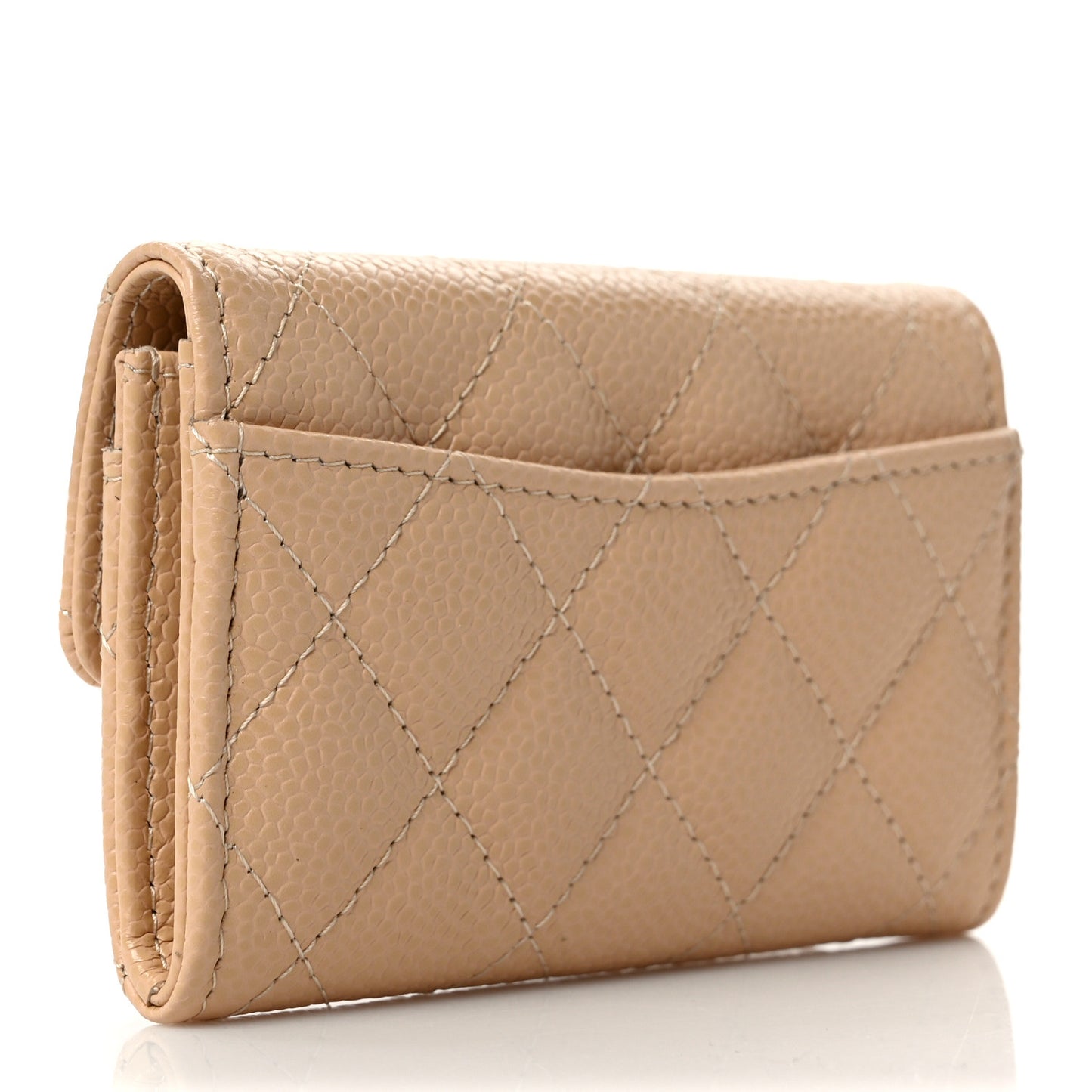 Caviar Quilted Flap Card Holder Wallet Beige