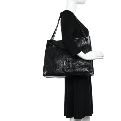 Saint Laurent Crinkled Calfskin Matelasse Monogram Large Niki Shopper Tote Black 2 of 13