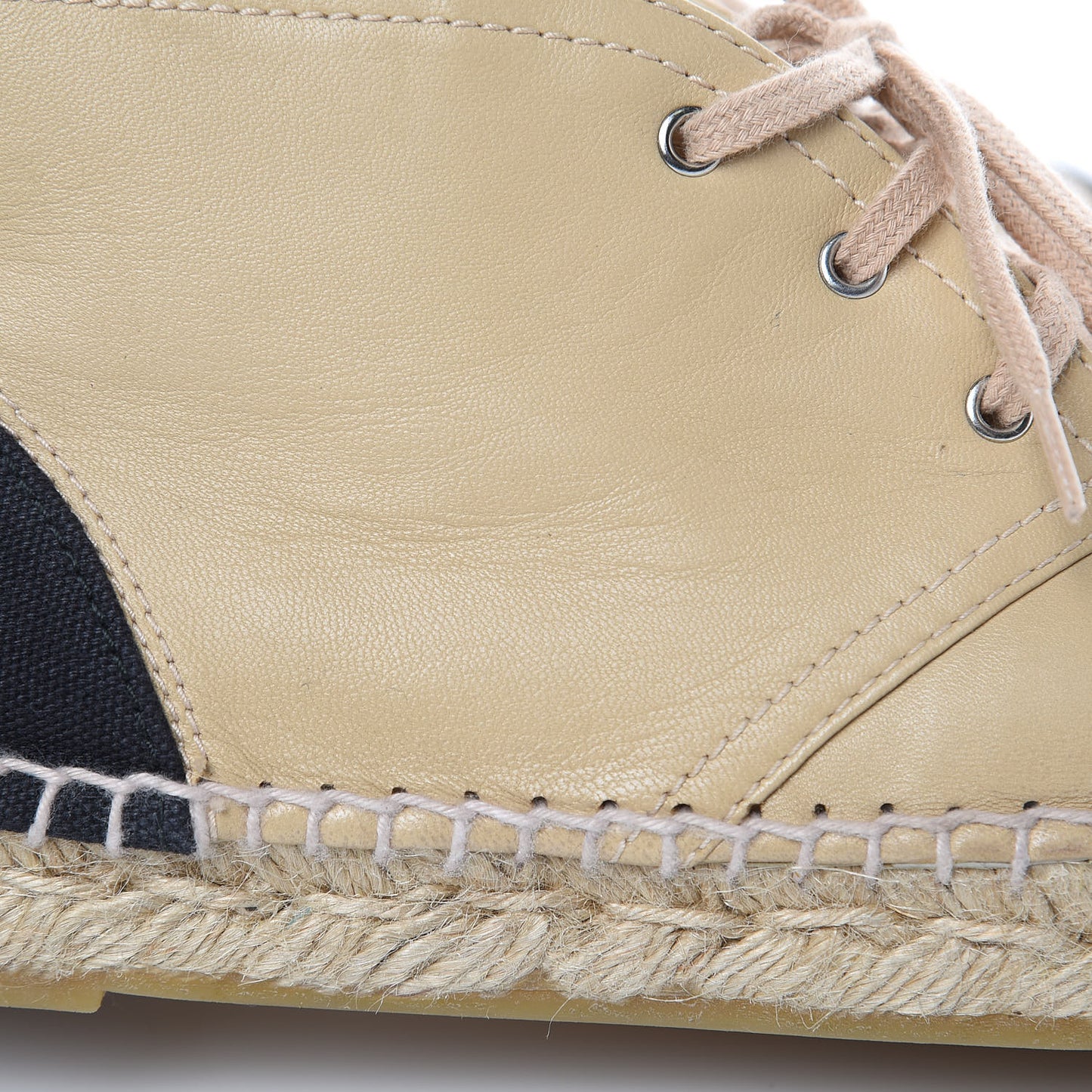 Lambskin Canvas Cap Toe Lace Up Espadrilles 37 Beige Black