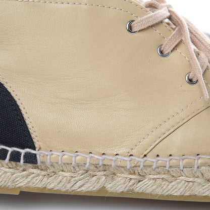 Chanel Lambskin Canvas Cap Toe Lace Up Espadrilles 37 Beige Black 8 of 11