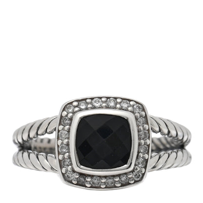 David Yurman Sterling Silver Diamond Black Onyx 7mm Petite Albion Ring 56 7.5 1 of 4