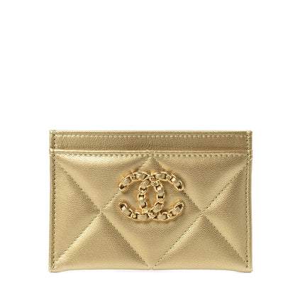 Chanel Metallic Goatskin Quilted Chanel 19 Card Holder Gold 1 of 10