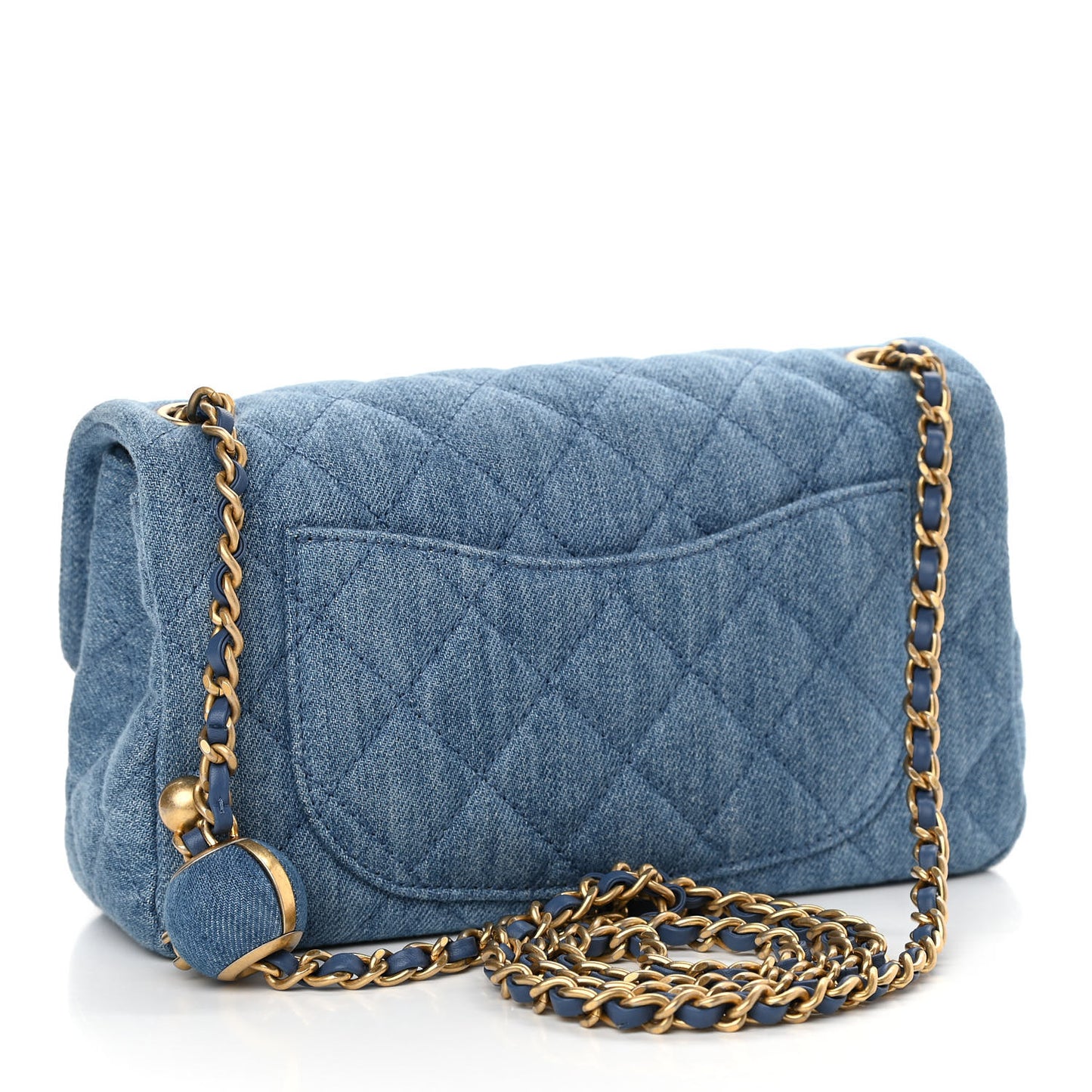 Denim Quilted Mini Pearl Crush Rectangular Flap Blue