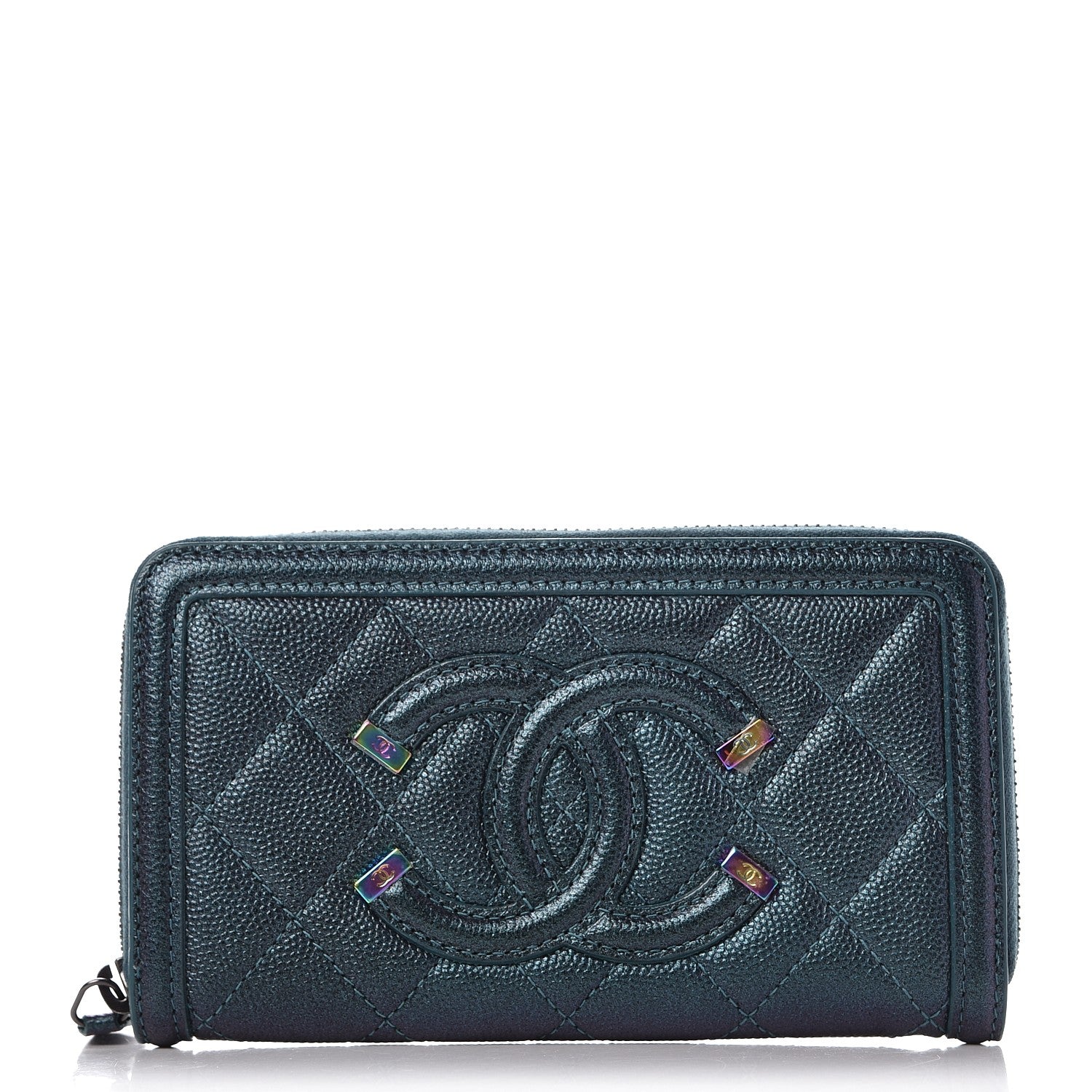 Chanel Iridescent Caviar Quilted Medium Filigree Zip Around Wallet Dark Turquoise 1 of 9