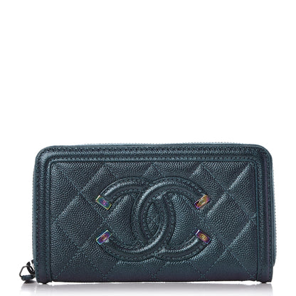 Chanel Iridescent Caviar Quilted Medium Filigree Zip Around Wallet Dark Turquoise 1 of 9