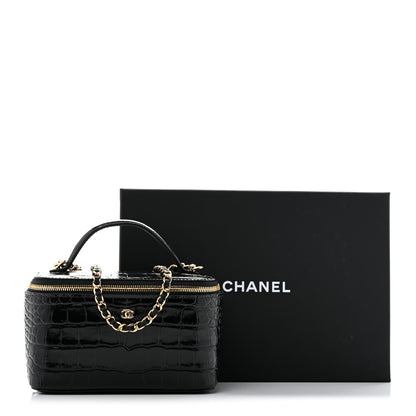 Chanel Calfskin Crocodile Embossed Exoticoco Small Top Handle Vanity Case With Chain Black 10 of 10