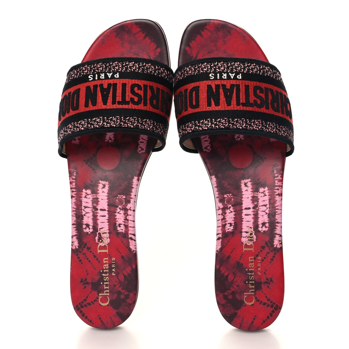 Canvas Tie and Dior Embroidered Dway Flat Slide Sandals 40 Spicy Red
