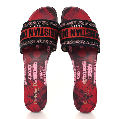 Christian Dior Canvas Tie and Dior Embroidered Dway Flat Slide Sandals 40 Spicy Red 2 of 10