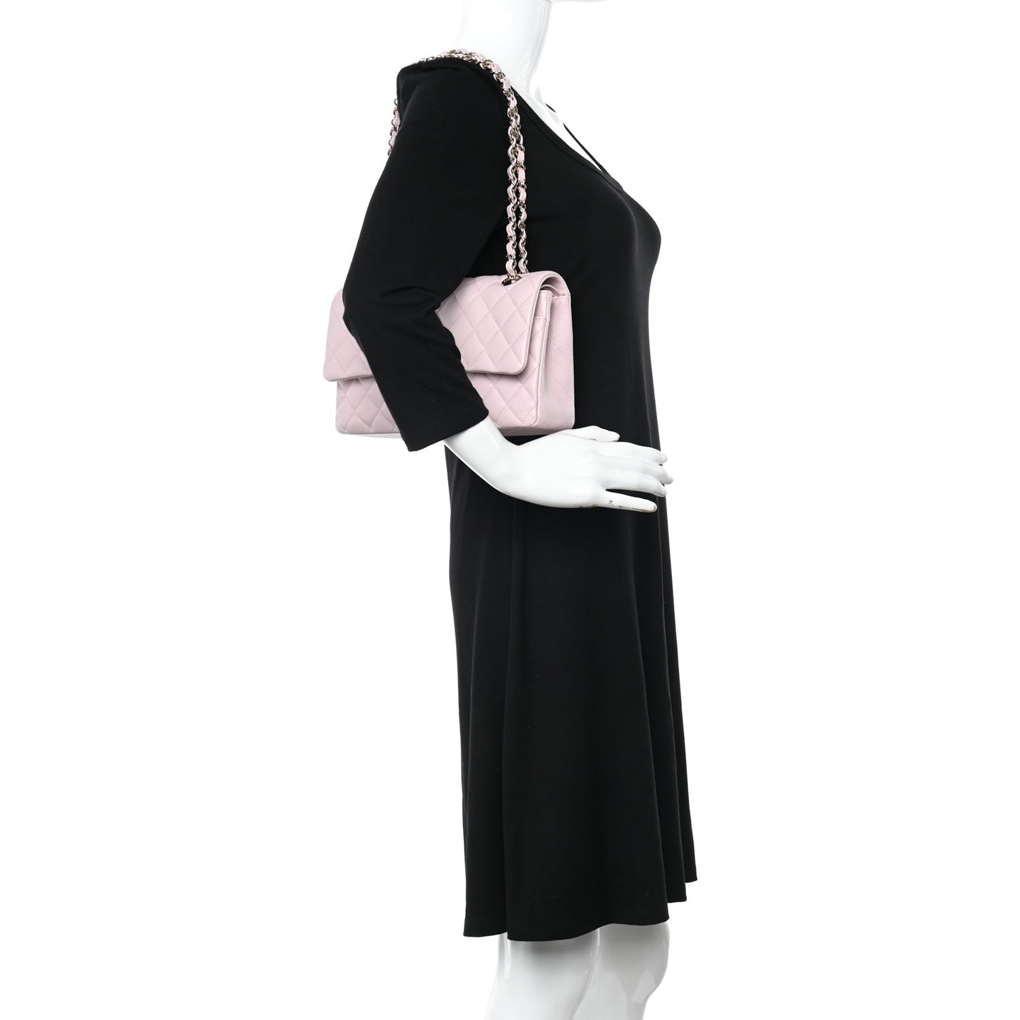 Caviar Quilted Medium Double Flap Light Pink