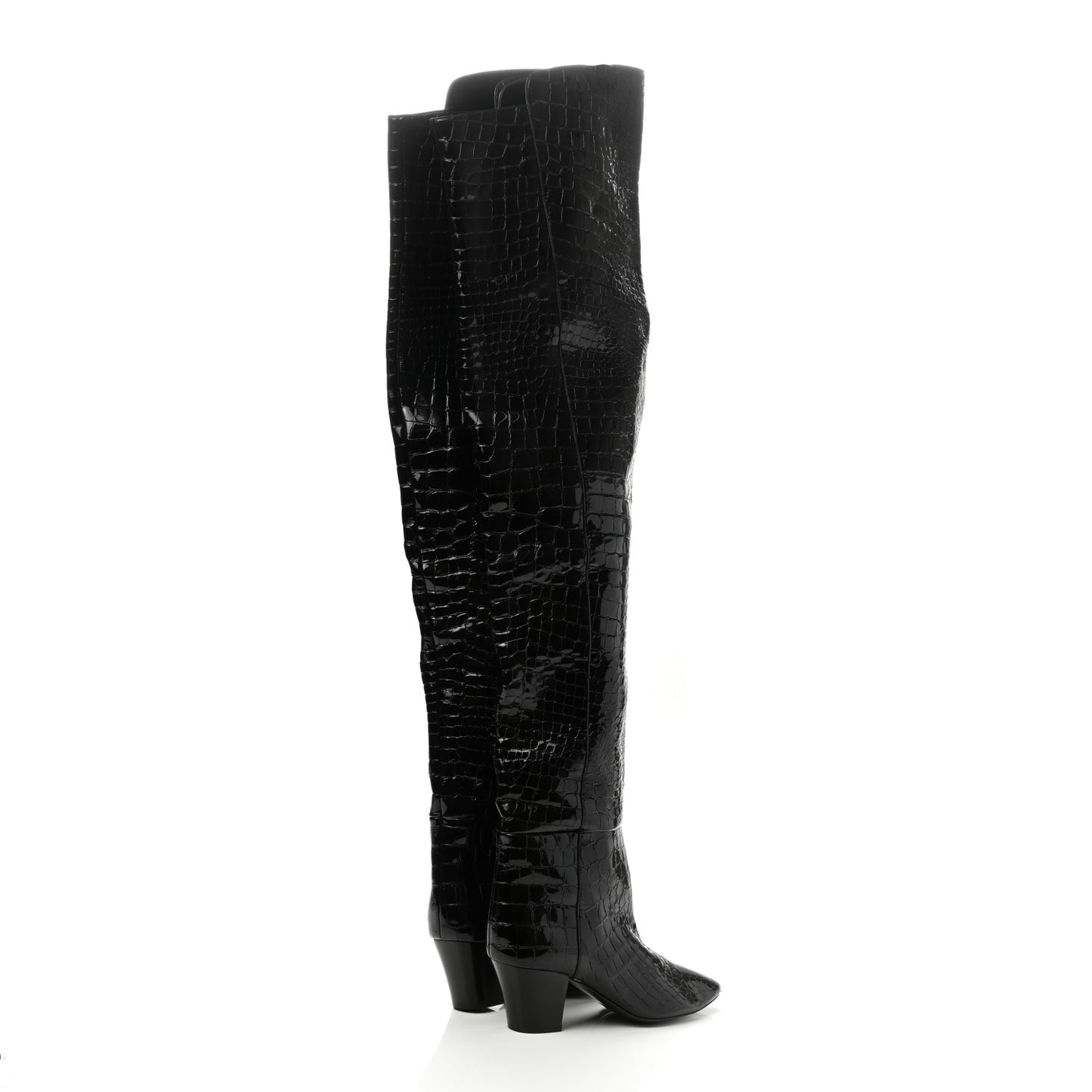 Calfskin Crocodile Embossed Kim Thigh High Boots 39 Black
