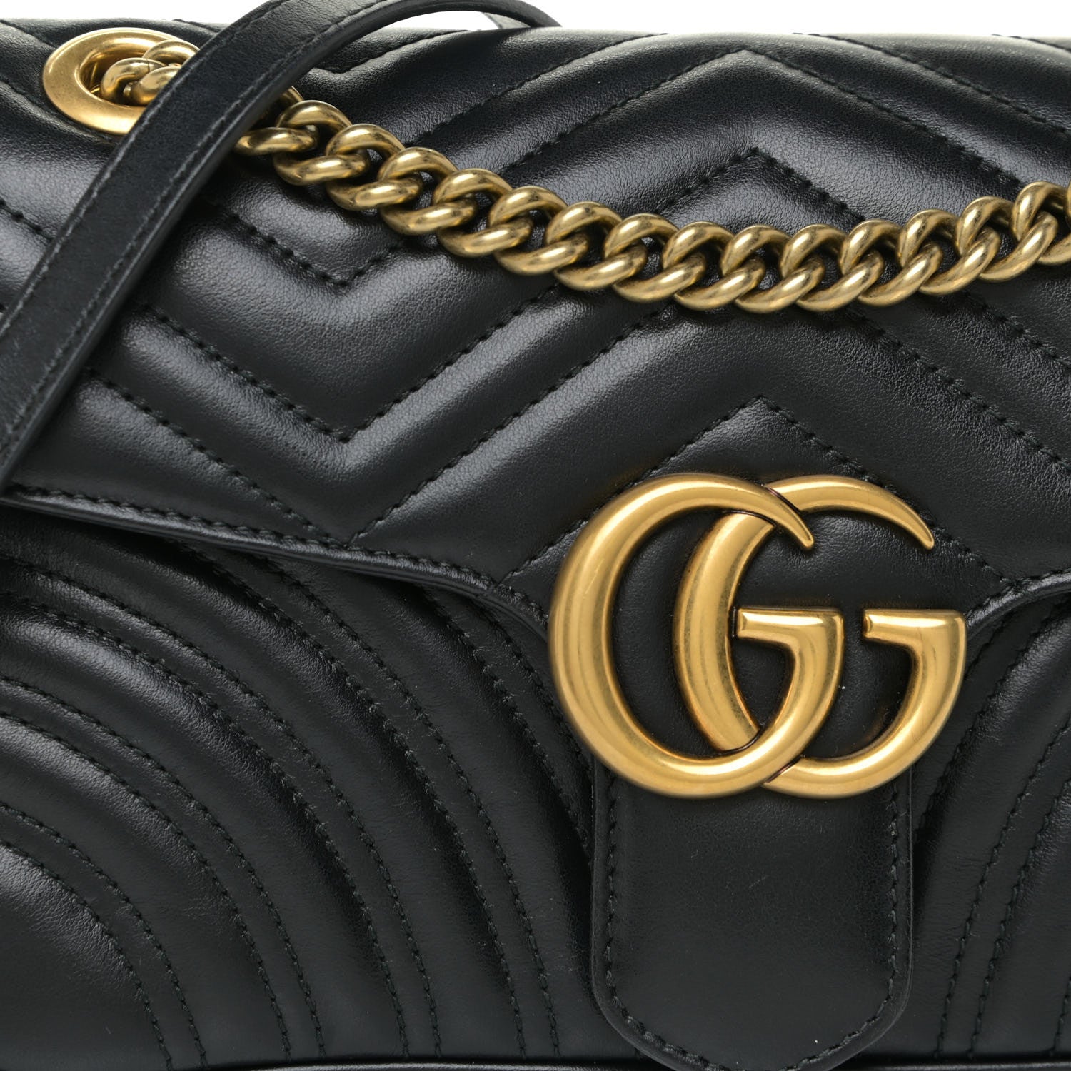 Gucci Calfskin Matelasse Small GG Marmont Shoulder Bag Black 9 of 16