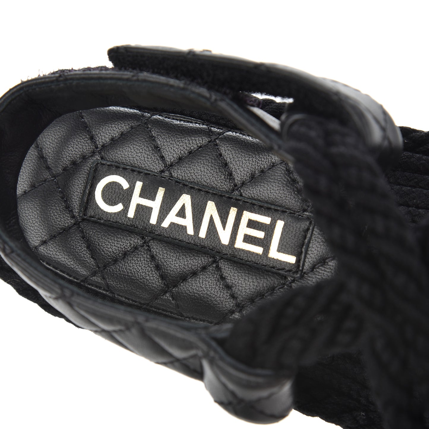 Cord Lambskin Quilted Logo Sandals 39 Black