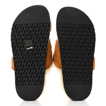 Hermes Suede Goatskin Woolskin Womens Chypre Sandals 37 Naturel Ecru 5 of 9