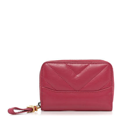 Chanel Aged Calfskin Chevron Quilted Gabrielle Zip Around Coin Purse Wallet Dark Pink 1 of 10