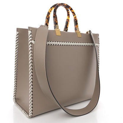 Fendi Vitello King Ceylon Plexiglass Woven Logo Debossed Medium Fendi Sunshine Shopper Tote Tortora 3 of 14