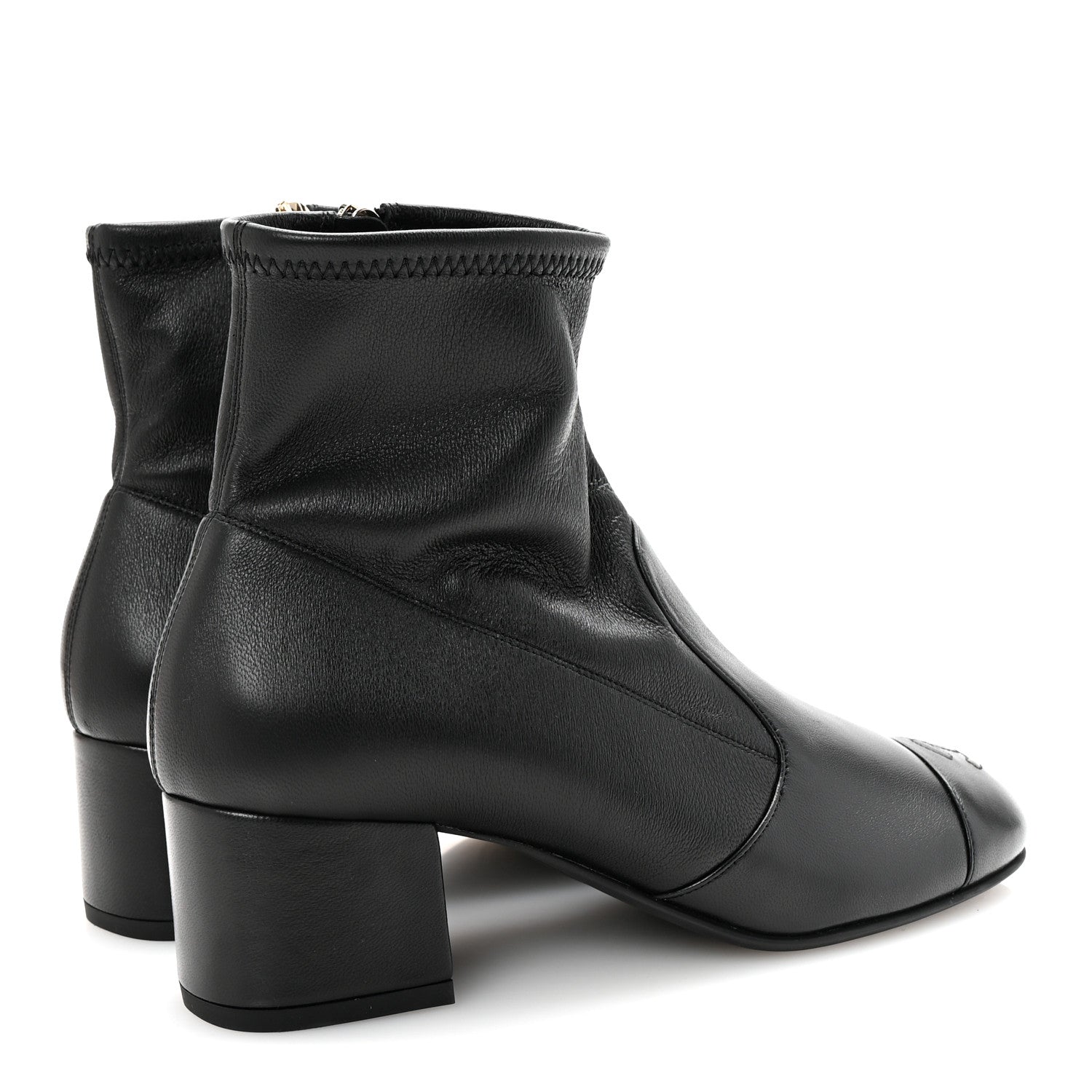 Chanel Stretch Lambskin Cap Toe CC Short Boots 37 Black 5 of 9