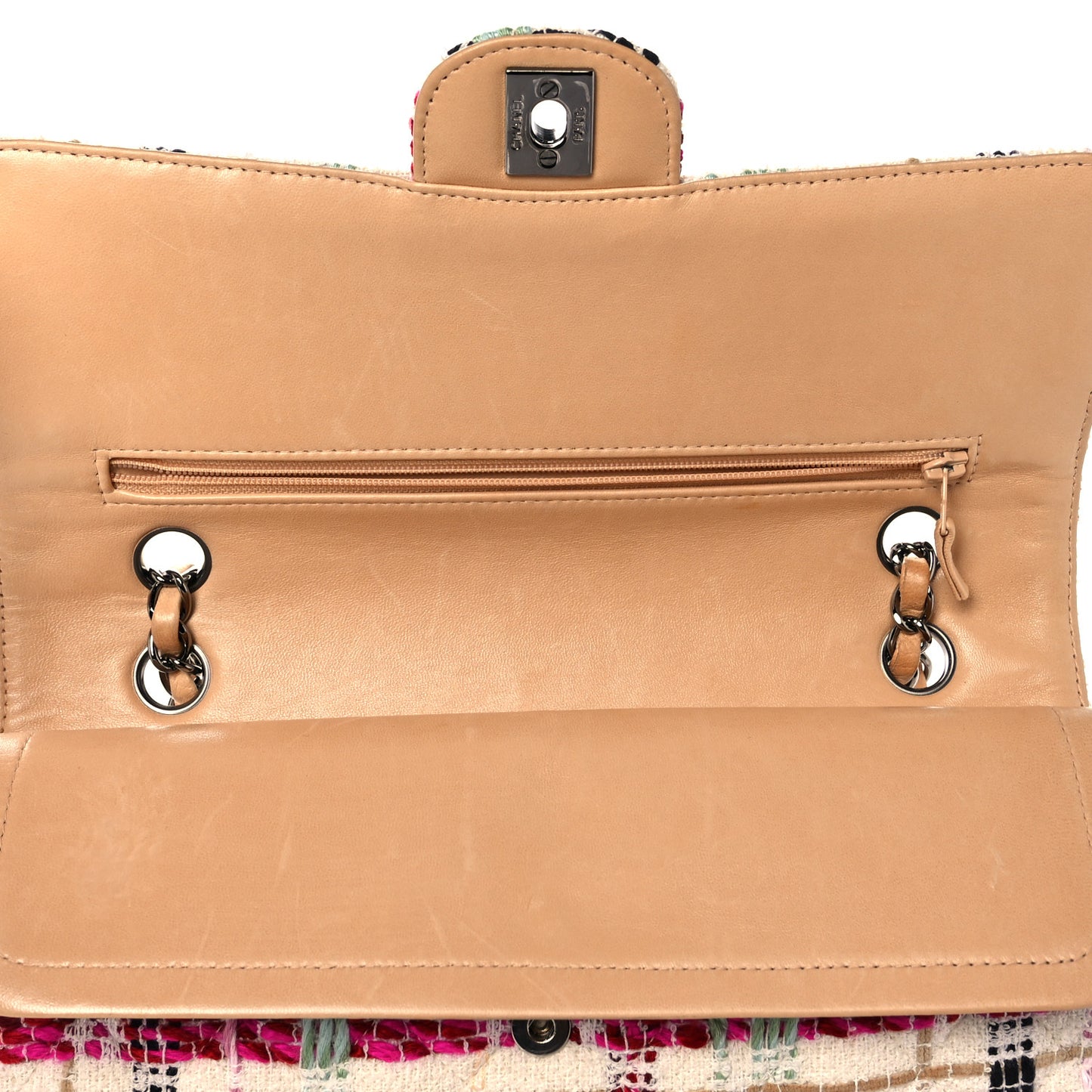 Tweed Quilted Medium Double Flap Beige Pink