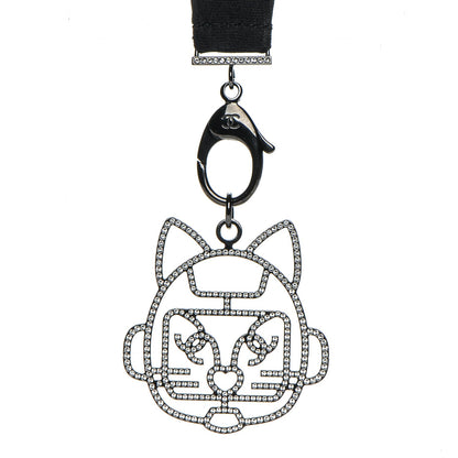 Chanel Crystal CC Emoji Robot Cat Lanyard Necklace Black Silver 3 of 5